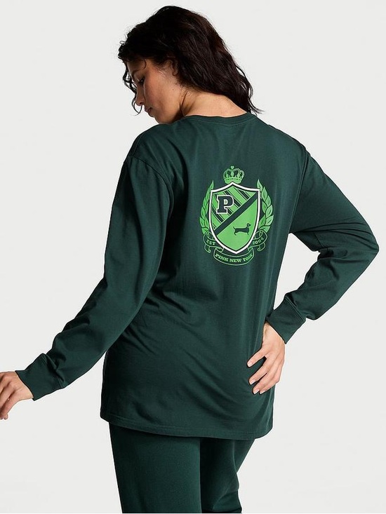 PINK Victoria's Secret Tops - PINK Victoria's Secret Forest Green Long-Sleeve Crest Graphic Tee